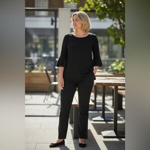 Simpli Black Scoop Neck Flutter Sleeve Popover Top Size 18 Made in Canada